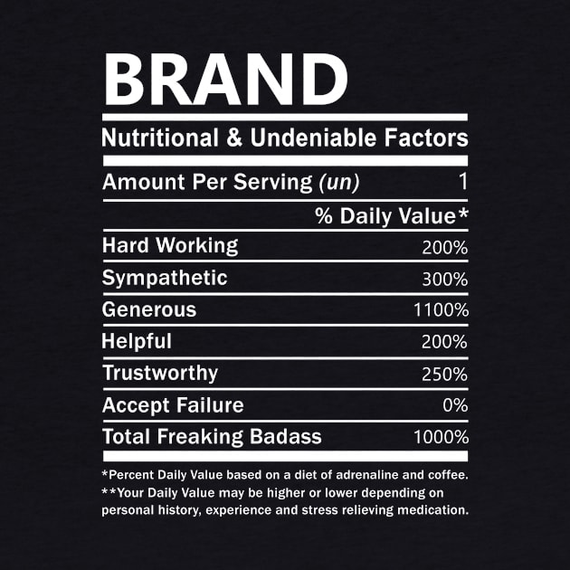 Brand Name T Shirt - Brand Nutritional and Undeniable Name Factors Gift Item Tee by nikitak4um